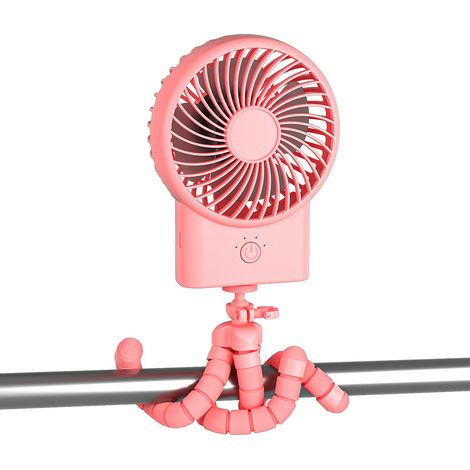Ventilateur à pince (rose) pour poussettes bébé - Ventilateur portable rotatif à 360° - Rechargeable par USB (1/2)