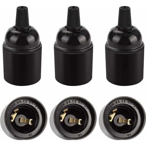 Douille E27 vintage noire, suspension rétro Edison, adaptateur de support de lampe en bakélite solide, parfait pour la décoration, l'industrie et le bricolage, lot de 6 (1/4)