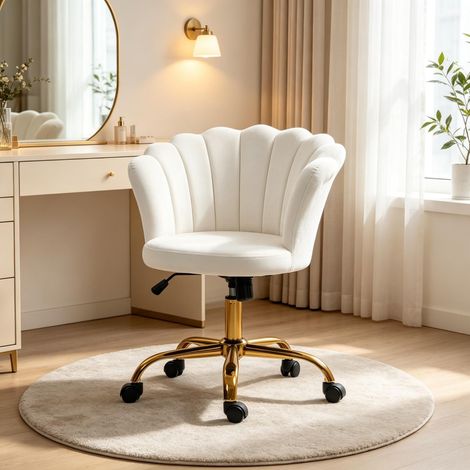 Fauteuil de salon/coiffure réglable en hauteur avec dossier fleuri en forme de fleur, revêtement en velours doux (uniquement 1 pièce de fauteuil de coiffure) (1/5)