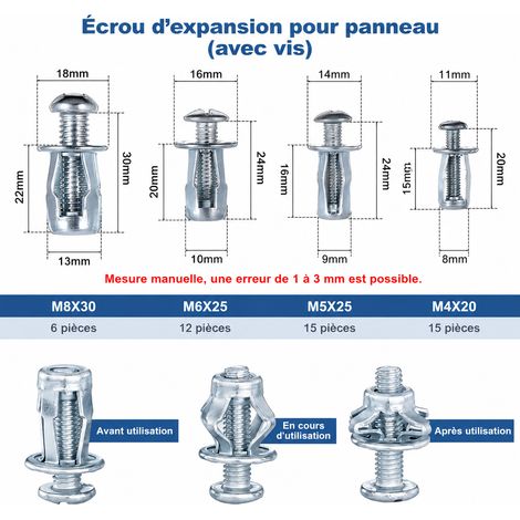 Kit écrous pétale à expansion M4 M5 M6 M8 48 pièces avec vis 17102.2cm 400 g 20 × 10 × 3 cm 200 g – Livraison gratuite