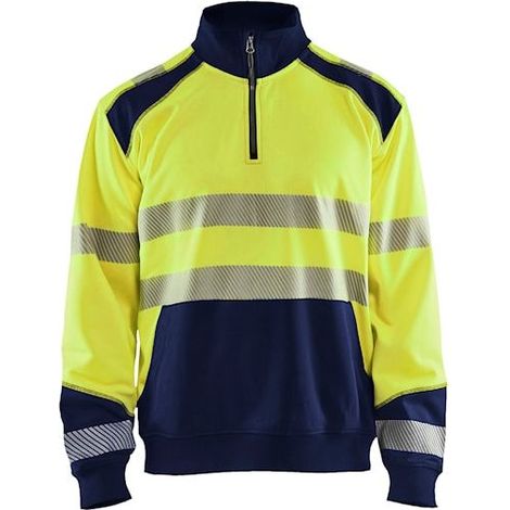Sweat de travail col camionneur haute visibilité 3556 - Jaune fluo/Marine XXXL (1/4)