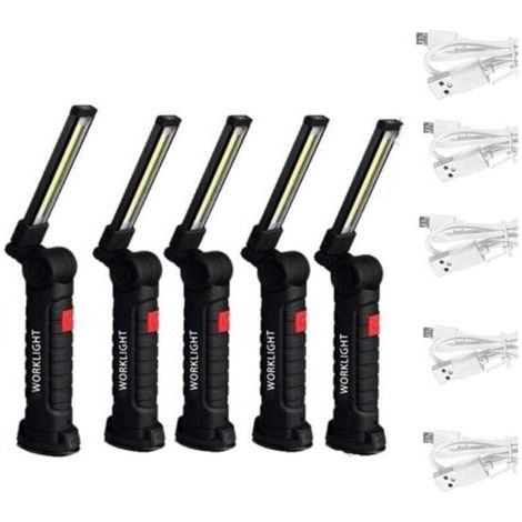Lampe De Travail LED Rechargeable COB 5Pcs, Torche Magnétique Portable Pour Atelier, Chantier, Inspection Et Randonnée