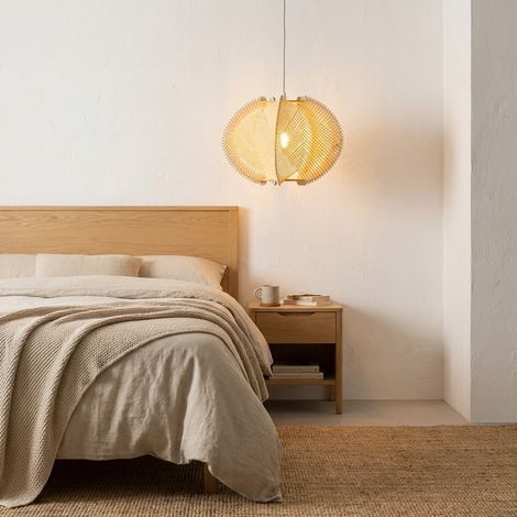 Suspension bohème scandinave rotin bois naturel Ø30 cm E27