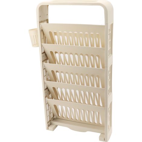 Meuble de rangement à livres à roulettes, 6 niveaux, grande capacité, étagère fine multifonction pour salle de classe, bibliothèque et lecture, couleur crème (1/5)