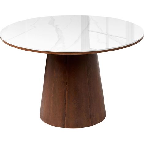 Table à Manger Ronde Minimaliste en MDF Effet Marbre Céramique 120 cm Placage en Frêne Foncé Blanche Wylie (1/5)
