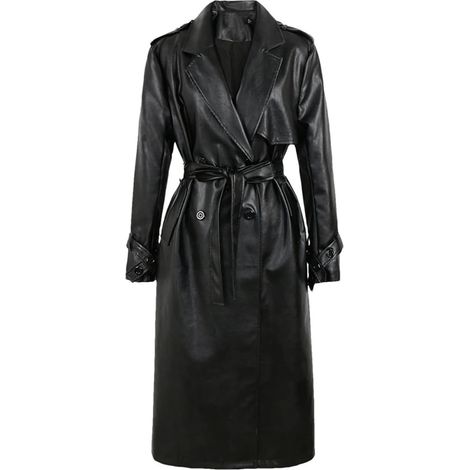 Trench long ample en cuir PU pour femme Marron Noir Argent Ceintures Designer de luxe européen (1/5)