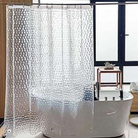 Anti-Schimmel-Duschvorhang 180 x 200 cm, 3D-halbtransparenter EVA-Duschvorhang, waschbar mit 12 Haken, wasserdicht, antibakteriell, schnelltrocknend