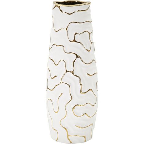Vaso Lia piccolo in ceramica bianca con decori oro