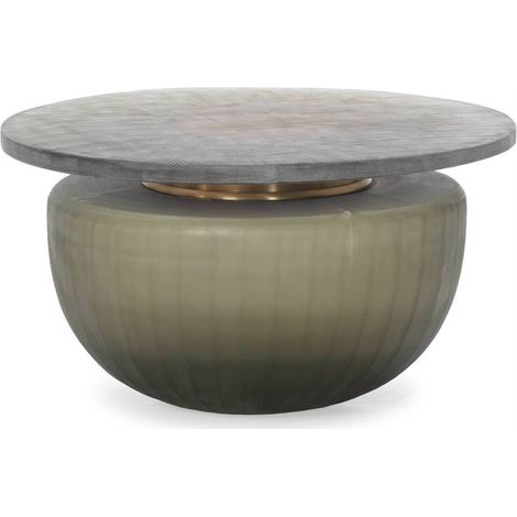 Table basse ronde en verre fumé sculpté - fumé transparent finition pierre (1/3)
