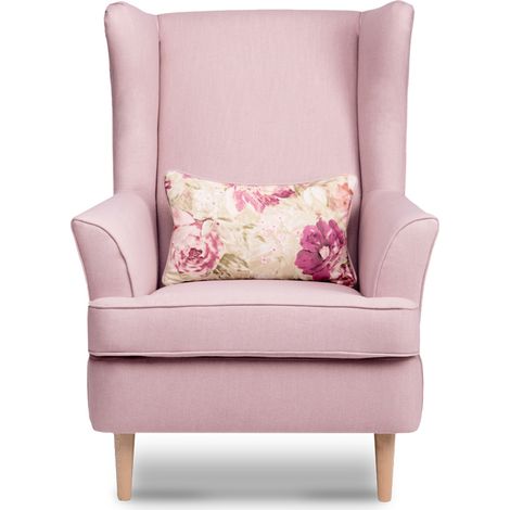 KONSIMO Ohrensessel zeitloses Design hohe Füße inklusive dekorativem Kissen "STRALIS", Rosa, Stoff, Scandinavian, 82x108x80 cm (1/4)