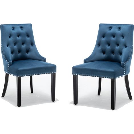 Blue Dining Chairs Velvet Armchair with Armrests & Backrest Upholstered Seat (1/5)