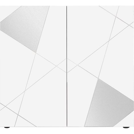 ORIANA - Rangement 2 Portes Finition Blanc Laqué Weiss avec Sérigraphies et Miroirs (1/3)