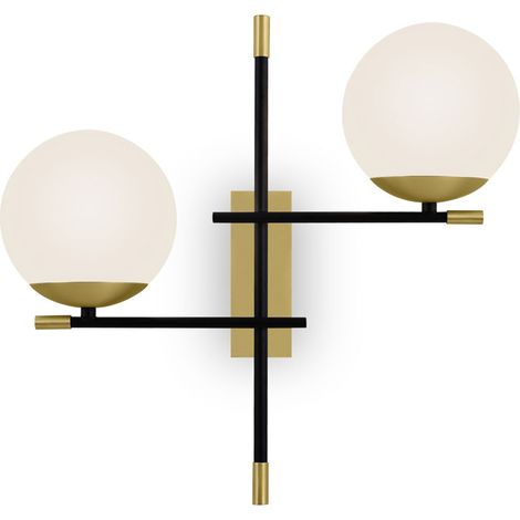 Applique Contemporanea Nostalgia Metallo Oro 2 Luci Diffusori Bianchi (1/3)
