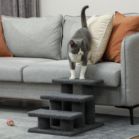 Escalera para gatos, 3 peldaños, escalera para mascotas, escalera para gatos, escalera para mascotas, 45 x 35 x 34 cm, gris oscuro (1/5)