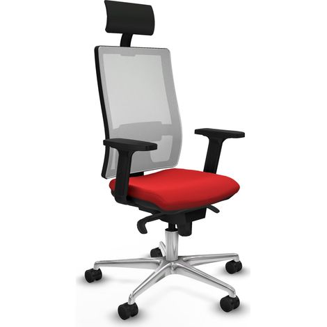 Horna sincro malla blanca similpiel rojo brazos 2D base aluminio cabecero fijo ruedas 65mm nailon (1/5)