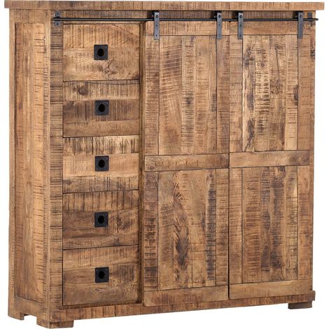 Wohn-/Esszimmer Highboard in Mangoholz natur massiv KARLSTAD-123, B/H/T ca. 145/145/47 cm (1/5)