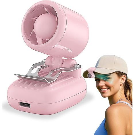 Ventilateur Portable Clip 3-en-1, Mini Ventilateur Mains Libres pour Casquette, Batterie Rechargeable, 3 Vitesses – Rose (1/5)