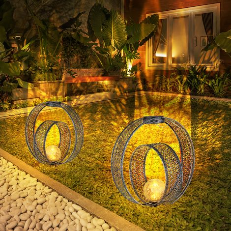 Solarlampe orientalische Kugel Dekoleuchte Garten Solar Solarlampe Metall für Außen, Crackle Glas, Erdspieß, 1x LED 0,06W warmweiß, LxBxH 30x20x42 cm, 2er Set