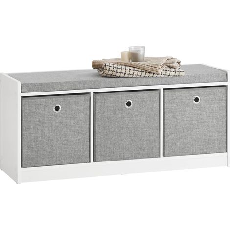 Sobuy – Banc de rangement FSR65DG – Meuble à chaussures en bois MDF – Dimensions L102 x P32 x H45 cm – Coussin rembourré pour confort (1/7)