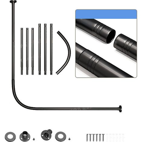 Barre de rideau de douche en acier inoxydable en forme de L, tringle de rideau de douche télescopique, 150-180 cm (Noir) (1/4)