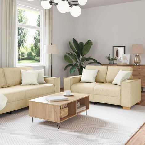 Sofa 3 pcs Creme 220 x 80 x 84 cm Leinenmischgewebe