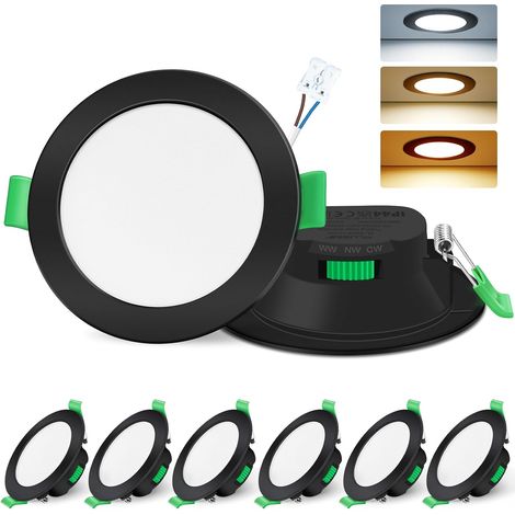 Spot LED Encastrable 7W 230V Dimmable, 3000K 4000K 6500K Couleur Réglable Spot Salle de Bain IP65, Extra Plat 29mm Spot Plafond, Lot de 6, Rond Blanc (1/5)