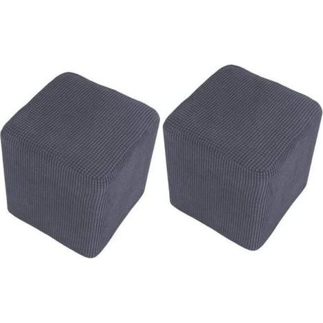 pair 2pcs Pouf en Velours, Pouf Extensible Rectangulaire, Pouf Bas Élastique, pour Salon, Housse Uniquement, Tabouret Non Inclus (Gris) (1/4)