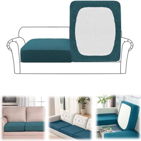 Housses de coussin lot de 2 extensibles 63 x 63 cm - housses élastiques couvrantes pour toutes saisons, bleu cyan (1/5)