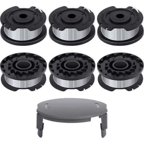 6 Bosch Trimmerspulen - Kompatibel mit F016800569 und F016800385 - Durchmesser 1,65 mm, Länge 4,9 m - Kappe F016F04557 enthalten.