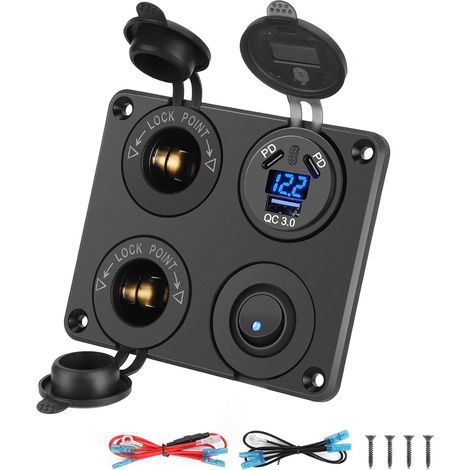 12V Prise Allume Cigare Chargeur Voiture Double 45W Type C et 18W QC3.0 USB Panneau avec Interrupteur Voltmètre pour 12V/24V Bateau Camion Caravane (1/5)