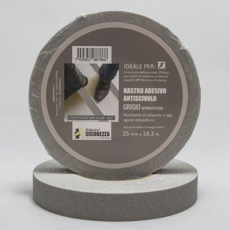 Nastro antiscivolo adesivo certificato grigio in varie misure Packaging - 25 mm x 18,3 mt ( 1 Rotolo)