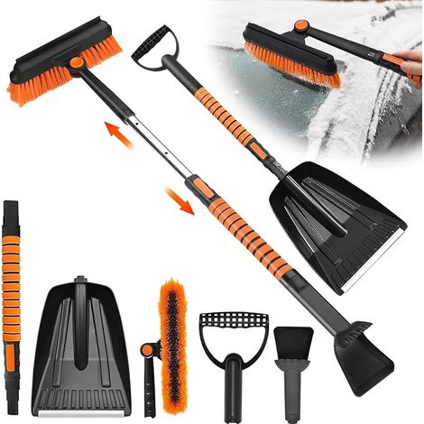 Ice Scraper and Snow Brush, 5 in 1 Detachable Telescopic Snow Shovel 180° Rotation Car Scraper with Ergonomic Handle Windshield Scraper for Car SUV Truck (1/5)
