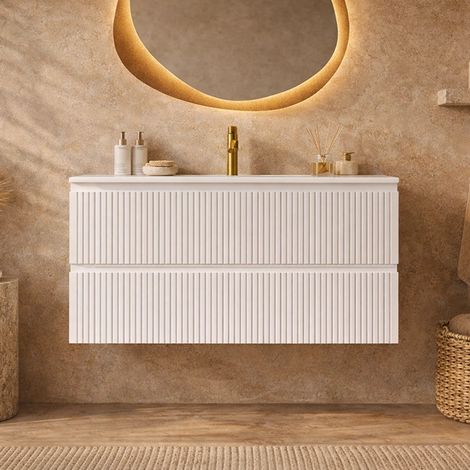 Mobile bagno cannettato 100X46 Pisa bianco opaco lavabo in resina lucido (1/5)