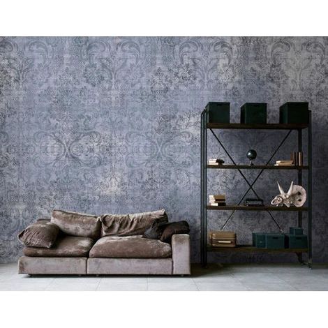 Papier peint panoramique graphique bleu gris Tapisserie panoramique vintage baroque pour chambre Papier peint panoramique couloir & escalier (1/3)