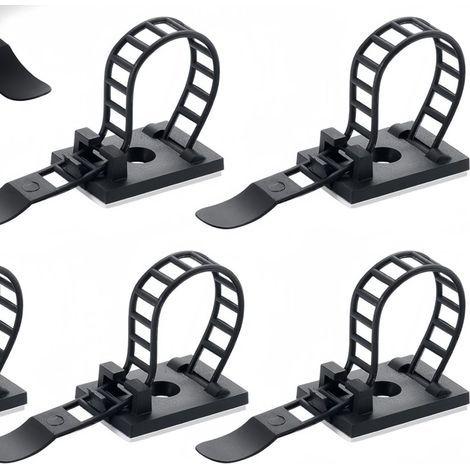 Reusable adhesive cable ties, screw fixing optional, lightweight, pack of 100 (black) (1/5)