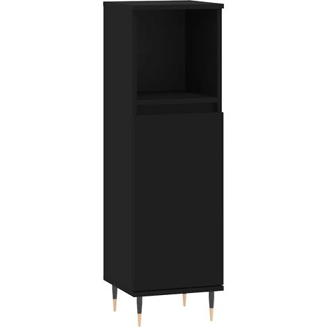 Armoire de salle de bain moderne rangement ouvert 30 x 30 x 100 cm finition mate en bois noir (1/5)