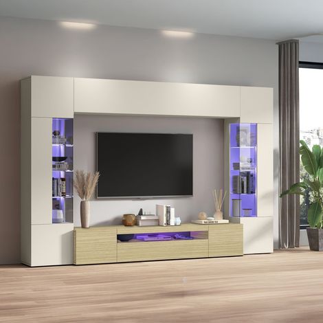 Parete Attrezzata Solopaca, Mobile Soggiorno 14 Ripiani, Apertura Battente Made in Italy, 24 Vani, 290x40x190h cm Marrone Rovere (1/5)