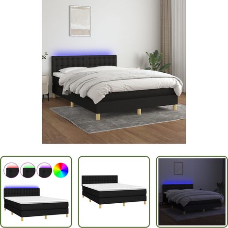 Matelas à ressorts ensachés - Sommier à lattes de lit avec matelas LED Noir 140x190 cm Tissu (1/5)
