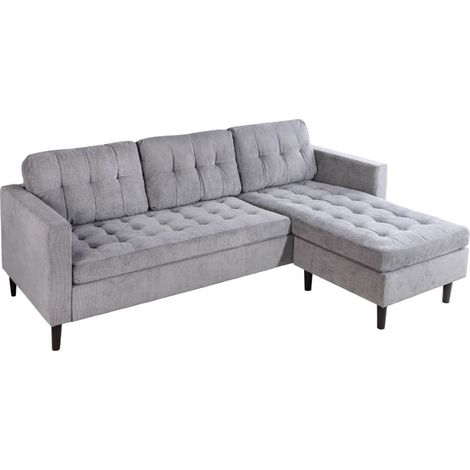 Divano ad angolo CITY grigio chiaro reversibile – Divano contemporaneo in tessuto a costine