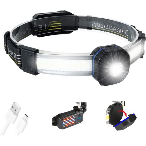 Lampe frontale rechargeable à lampe frontale à LED avec 7 modes d'éclairage,lampe frontale à faisceau large de 500 lumens à 230 ° avec angle de lumière rouge réglable pour la course en camping (1/5)
