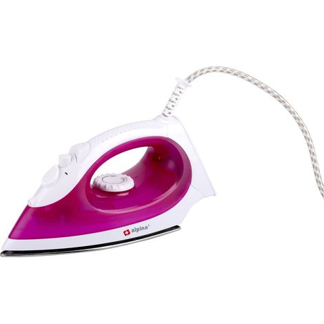 alpina Ferro da Stiro a Vapore - Vaporella Ferro da Stiro 2000W - con Funzione Vapore e Spruzzo d'Acqua - Temperatura Regolabile e Serbatoio d'Acqua da 120 ml - Piastra in Acciaio Inox - Rosa/Bianco