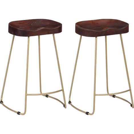 Lot de 2 Chaises de bar Tabourets de bar - Tabouret Haut Gavin Bois de manguier massif BV262356 - BonneVie (1/5)