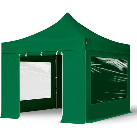TOOLPORT PopUp Gazebo Party Tent 3x3m - with panorama windows PREMIUM 100% waterproof roof marquee dark green (1/5)