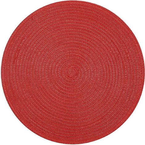 Lot de 4 sets de table ronds tressés, lavables, 38 cm, pour la maison, les mariages (rouge, 2) (1/4)