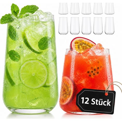 Relaxdays Trinkgläser 12-tlg. Set, 450 ml & 550 ml, Wasser, Saft, Limo, spülmaschinenfeste Getränkegläser, transparent