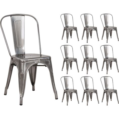 10er-Pack stapelbare Industriestühle aus Stahl, 45 x 45 x 85 cm, Thinia Home