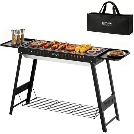Barbecue à Charbon de Bois Portable Extérieur, Grande Taille 345 po², Grille de Cuisson Chromée et Pieds Pliables, pour Jardin, Abri, Patio (121x33x67cm) (1/5)