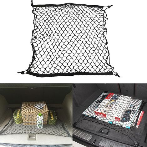 Rete portaoggetti per auto, rete elastica in nylon per bagagliaio, rete universale per bagagliaio, rete per bagagliaio, rete di fissaggio del carico, rete per bagagliaio con 4 ganci, adatta alla maggi (1/5)