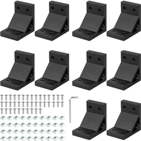Lot de 10 équerres d'angle 2040 en aluminium à fente, connecteurs angulaires pour profilé noir (1/5)