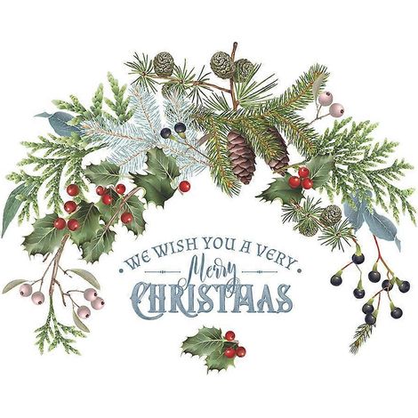 Weihnachts-Wandtattoos mit Tannenzapfen, Zweigen, Beeren und grünen Pflanzen – Fensteraufkleber, Glas- und Türdekoration, Wandbilder, Poster, Weihnachts- und Neujahrsdekoration
